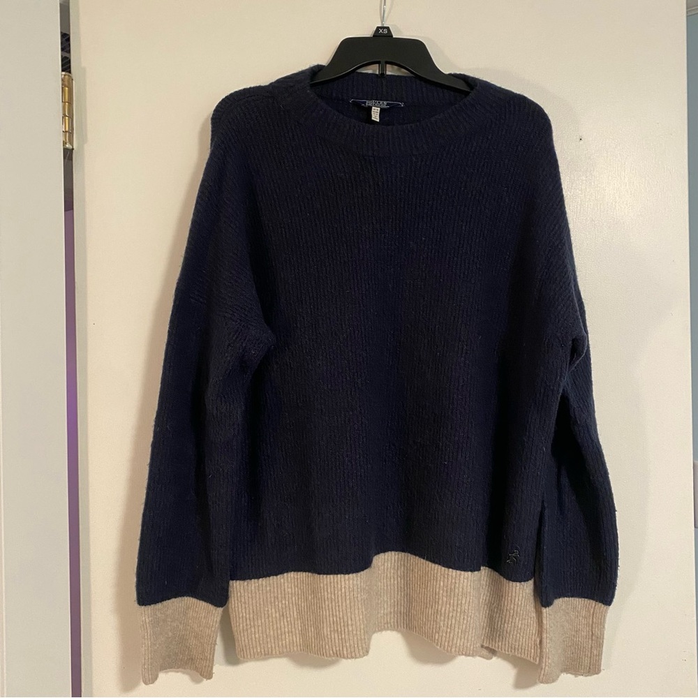 VTG Joules Knitwear Women's Wool Alpaca Blend Sweater Blue/Beige Sz 12/L Preppy